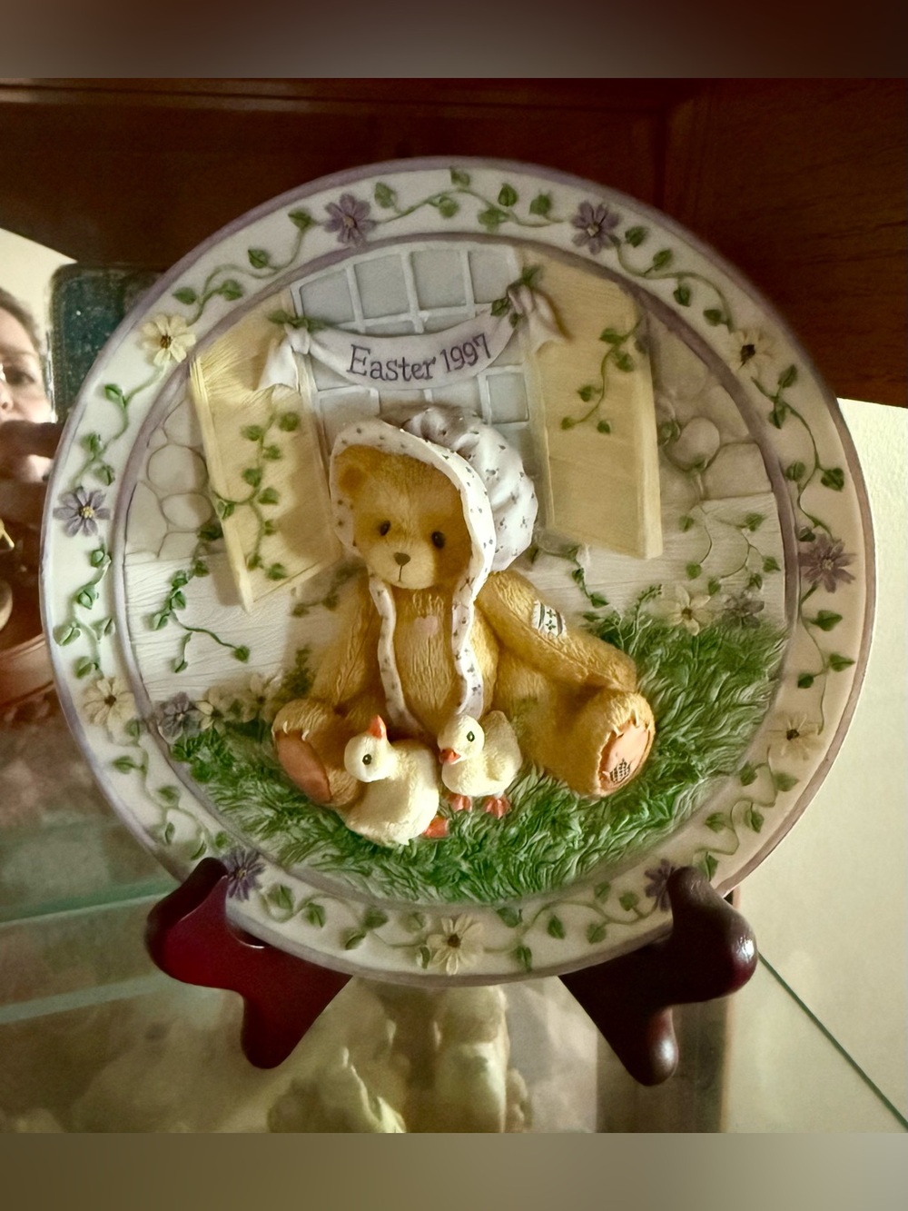 Easter 1997 Bear Decorative Plate - White, Green, Brown